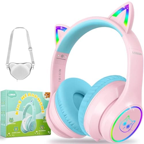 LOBKIN Kids Bluetooth Headphones,Over Ear Kids Headphones Wireless with Mic 50H Playtime Colorful LED Lights AUX Cord 94dB Safe Volume Limited Foldable Design for Boy Girl Travel/School/iPad - Image 1