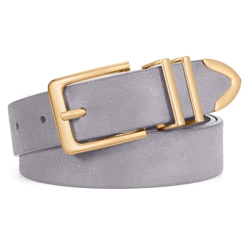 WHIPPY Women Suede Belt with Gold Buckle Fashion Ladies Casual Leather Belt for Jeans Pant Coats, Grey, XL - Image 1