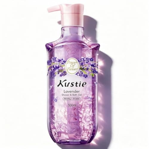 Kustie Lavender Floral Body Wash with Real Petals – Aromatherapy Botanical Shower Gel with Tea Tree Oil, Spa Cleanser for Balanced Skin, 16.9 fl oz - Image 1