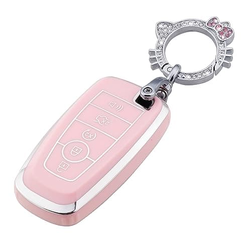 Pangpai Pink Key Fob Cover for Ford, Soft TPU Key Case Protection with Bling Keychain Fit for Edge Escape Expedition Explorer Fusion Mustang Ranger F-150 F-250 - Image 1