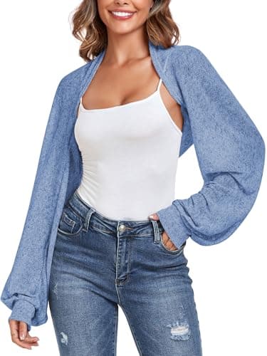 ZAFUL Women's Sheer Shrug Y2K Long Sleeve Cardigans 2024 Irregular Tie Front Bolera Blue-1 XL - Image 1