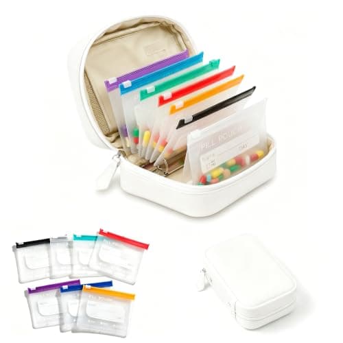 NeLiangIA 2 Pack Off White Weekly Pill Organizer, Waterproof Travel Pill Organizer with 7 Color Pouches, Pastilleros para Medicamentos, Travel Medicine Organizer for Gift & Family Use