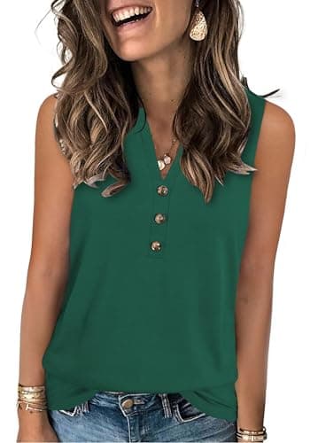 XMTOPYE Tank Top for Women V Neck Sleeveless Basic Summer Shirts Business Outfits Trendy Soft Loose Fit Vacation Clothes Green - Image 1