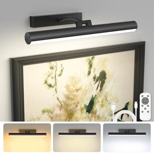 Bridika Picture Lights for Wall Battery Operated with Remote, 3 Color Modes and Dimmable Rechargeable Art Lights for Paintings, Gallery, Bedroom, Bathroom with Timer Black 1 - Image 1