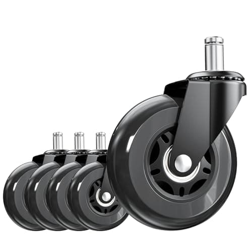 ASHGOOB 3 Inch Office Chair Wheels Set of 5, Heavy Duty Replacement Casters, Smooth Quiet Roll for Hardwood Floor Carpet, Universal 11mm Stem, Non-Marking PU Wheels(Black 5 Pack - Image 1