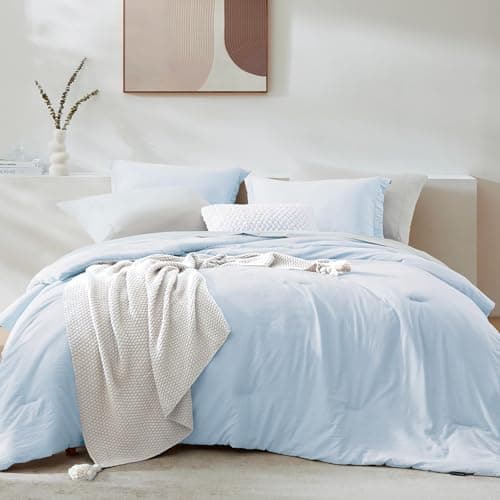WRENSONGE King Comforter Set, 7 Pieces Ice Blue Soft Bed in a Bag King with Fitted Sheet, Flat Sheet, 2 Pillow Shams, and 2 Pillowcases- Warm Bedding Set for All Season - Image 1