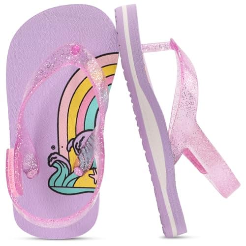 Toddler Flip Flops Girls Sandals Boys Kids Flip-flops Adjustable Back Strap Non Slip Sole Lightweight Cute Jelly Princess Sandal Girl Swim Pool Outdoor Summer Beach Purple Rainbow Little Kid Size 12 - Image 1