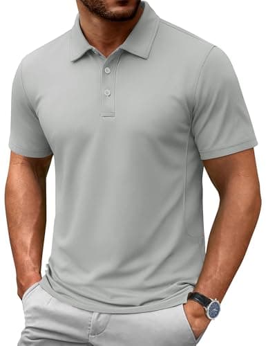 Cotrasen Men's Polo Shirts Short Sleeve Cotton Pique T-Shirts 3 Buttons Casual Soft Performance Golf Shirt Light Grey XL - Image 1