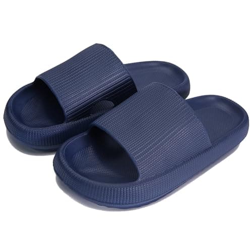 rosyclo Cloud Slippers for Women and Men, Massage Shower Bathroom Non-Slip Pillow Super Soft Comfy Thick Sole Home House Cloud Cushion Slide Sandals for Indoor & Outdoor Platform Shoes, Deep Navy - Image 1