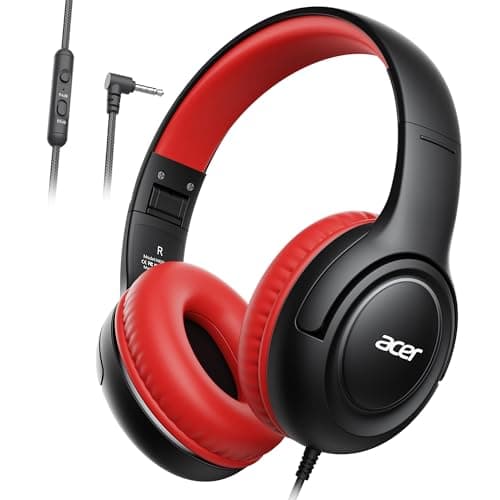 acer Kids Headphones - Over-Ear 85/94dB Volume Limiter, 3.5mm Jack Foldable Stereo Sound Headset for Toddlers Girls Boys Travel Learning Entertainment Tablet Kindle iPad PC Black Red, HK03 - Image 1