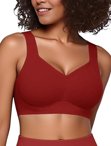 Easybunny Jelly Bras for Women Plus Size Minimizer No Underwire Supportive Full Coverage Wider Straps Seamless Tshirt Bra Red 4XL - Image 1