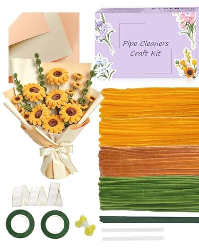 400 Pcs Pipe Cleaner Flower Kit, Yellow Pipe Cleaners Bulk, 4 Color Fuzzy Sticks Set for Sunflower Making, Thick Chenille Stems for Arts DIY Craft as Gift (Yellow) - Image 1