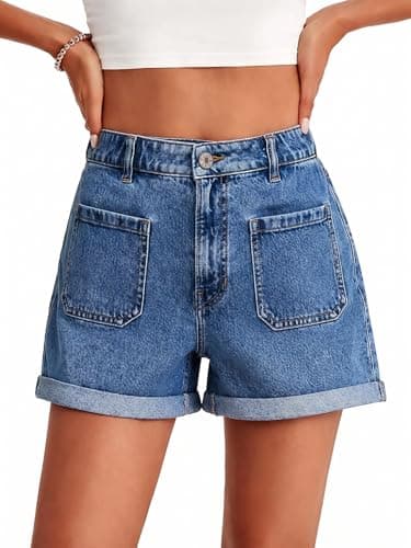 onlypuff Women Mid Rise Ripped Stretchy Jeans Shorts Frayed Raw Hem Casual Denim Shorts Blue 10 - Image 1