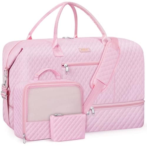 Weekender Bag for Women Travel Duffel Bag - Carry On Overnight Bag with Shoe Compartment Large Nylon Duffle Tote Bag 21.5" with Toiletry Bag for Traveling Business Weekend Trip 3Pcs Set - Image 1