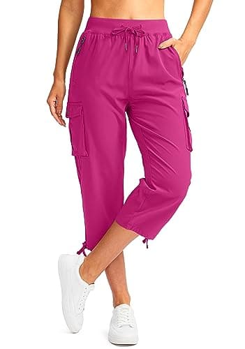 Soothfeel Women's Cargo Capris Pants with 6 Pockets Lightweight Quick Dry Travel Hiking Summer Pants for Women Casual (Rose, M) - Image 1
