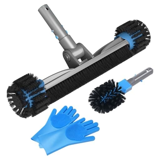 UIRWAY 3-in-1 Deluxe Swimming Pool Cleaning Kit - Includes Pool Brush Head with Detachable Side Round Ends, Small Corner Fence Brush and Gloves for Inground & Above Ground Pools Wall Cleaning(No Pole) - Image 1