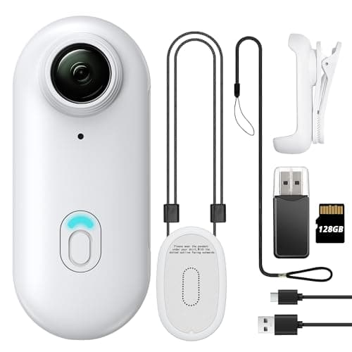 Meoilkolnm Mini Body Camera, Wearable Action Body Cam, Thumb Size Hands Free Recording Body Worn Camera, Premium Portable Camcorder Mount Anywhere for Pet Walking, Work, Travel (White, 128GB) - Image 1