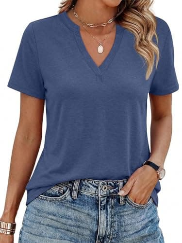 YESTTO Womens V Neck Summer Tops Short Sleeve T Shirts Loose Fit Casual Tee Trendy Basic Tops Lightweight Breathable Fashion Clothes 2026 Navyblue - Image 1
