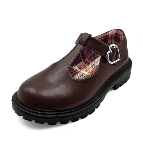 Popusister Toddler Girl School Shoes Brown Mary Janes with Thick Padded Insole and Bow,Toddler Little Kid Round Toe Dress Shoes for School Uniform Wedding Party Church,Comfortable Soft Walking Flats - Image 1