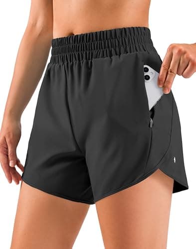 Soothfeel Women's 5" Running Athletic Shorts with Zipper Pockets Quick Dry High Waisted Workout Shorts for Women No Liner, Black, 2XL - Image 1