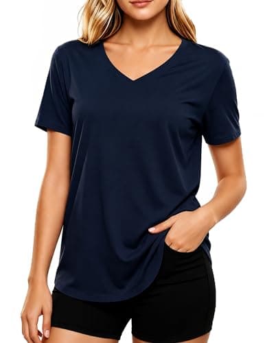 V Neck Workout Tops for Women Athletic Tee Navy Blue - Image 1