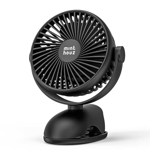 Minthouz Clip on Fan 8000mAh, USB-C Rechargeable Personal Desk Fan, 4 Speed Adjustable 360° Rotation Clamp Fan, Portable Mount Fan for Indoor & Outdoor, Office, Gym, Treadmill, Camping, Golf Cart - Image 1