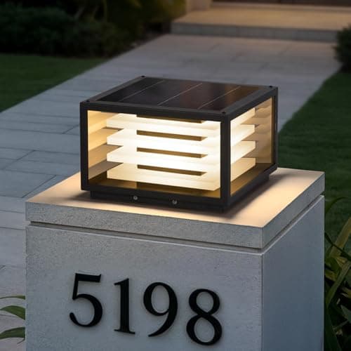 VZVI Glass Solar Post Lights Outdoor, 11.8" Large Solar Pillar Lights Outdoor Waterproof, 3000K LED Column Light Outside, Dusk to Dawn Column Lamp, Modern Pillar Light for Entrance Posts (1 Pack) - Image 1