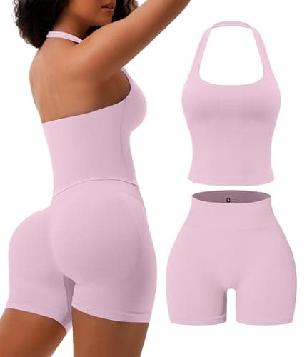 2 Piece Workout Sets Women Built in Bra Tank Top Booty Lifting Shorts - Image 1