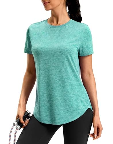 Womens Workout Shirts Short Sleeve Dry Fit Breathable Athletic Gym Hiking Running Casual Lightweight Long Tops for Women (Lake Green,XX-Large) - Image 1