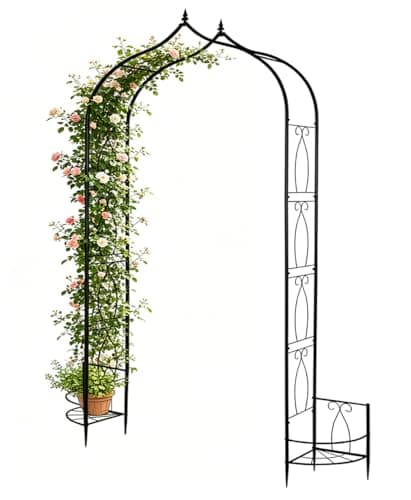 8Ft Garden Arched Trellis with Planter Boxes Heavy Duty Metal Garden Arbor - Image 1