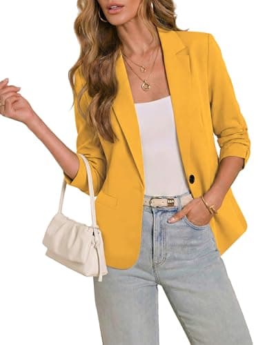 LookbookStore Women Blazer with Pockets 3/4 Sleeve Jacket Outfit Size S Yellow Daffodil - Image 1