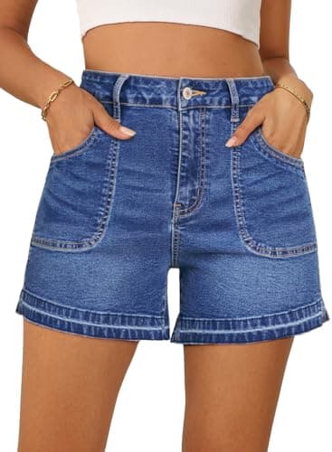 Dokotoo Womens Jean Shorts Stretchy High Waisted Straight Leg Frayed Raw Hem Casual Denim Shorts with Pockets,Ashleigh Blue 60 - Image 1