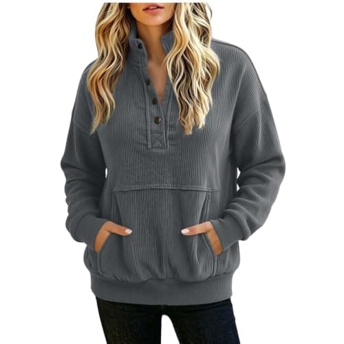 Mock Neck Sweatshirt for Women Lightweight Summer Fall Gray Small