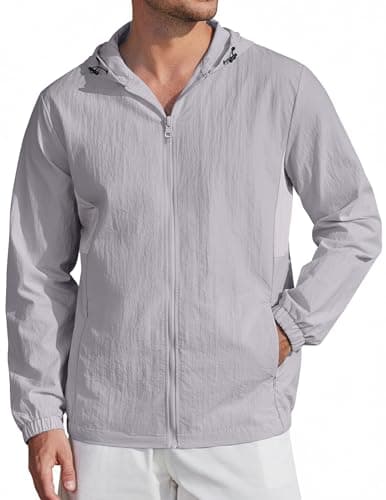 COOFANDY Men's UV Protective Hoodie Jacket UPF 50+ Fishing Hiking Performance Zip Sun Shirt Men Light Grey L - Image 1