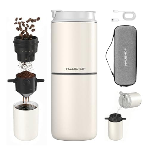 HAUSHOF Portable Electric Coffee Grinder, Travel Coffee Maker and Brewing Kit, Coffee Grinders for Home Use, Portable Pour Over Coffee Maker For Travel, Camping, Car - Image 1