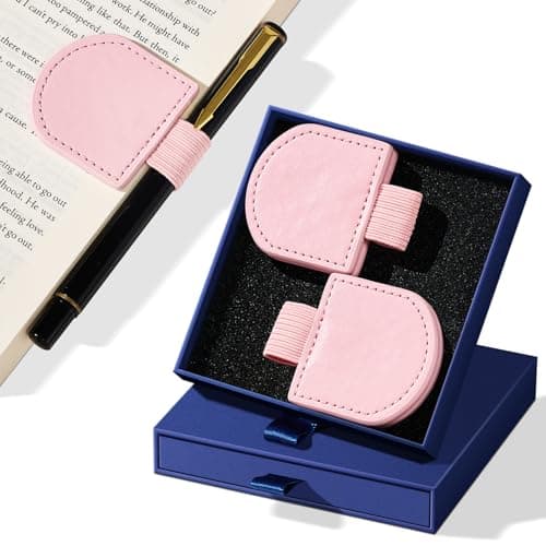 2Pcs Magnetic Leather Bookmarks with Gift Box Round-Shaped Magnetic Pen Holder Book Marks Clip Gift for Book Lover Readers Cute Bookmark for Women, Pink - Image 1