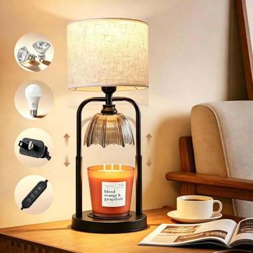 Table Lamp Candle Warmer Flameless 2.5- 6.5in Height Adjustable Timer Dimmer Wax Melt Warmer Lamp for Large 3 Wicks Jar Candles Modern Bedside Lamp for Mothers Day House Warming Home Decor Living Room - Image 1