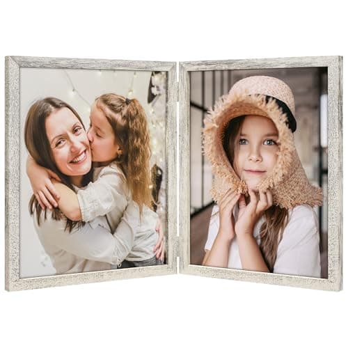 ORIVAN 8x10 Double Picture Frames Hinged Folding Photo Frames Vertical Stand Frames (Distressed White) - Image 1