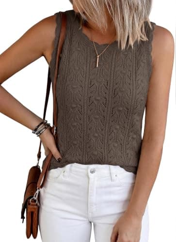 BTFBM Crochet Tank Tops for Women Hollow Out Sleeveless Loose Sweater Vest Top Summer Spring 2026 Beach Vacation Clothes(Brown, XX-Large) - Image 1