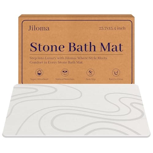 Jiloma Stone Bath Mat Diatomite Stone Mats for Bathroom Non-Slip Diatomaceous Earth Shower Mat Super Absorbent Bathroom Floor Mat Natural Easy to Clean(24 * 16 White) - Image 1