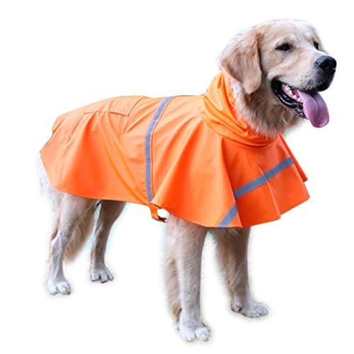 NACOCO Large Dog Raincoat Adjustable Pet Water Proof Clothes Lightweight Rain Jacket Poncho Hoodies with Strip Reflective (M, Orange)