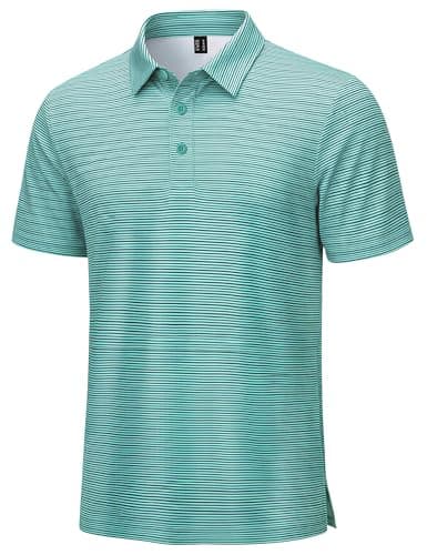 Cotrasen Men's Polo Shirts Quick-Drying Performance Moisture Wicking Breathable Print Golf Shirts for Men Green Stripe S - Image 1