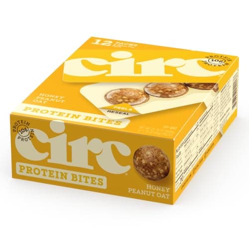 CirC Energy Bites - 12 Pack Honey Peanut Oat Gluten Free Protein Balls - 10g Protein, Whole Grains, Nuts & Fruit - Portable Healthy Snacks for Adults & Kids, 5 Piece Resealable Packs - Image 1