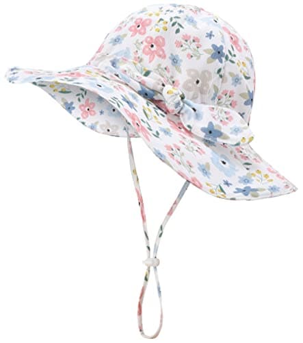 Baby Toddler Infant Girls Bucket Sun Hats Protection Beach UPF 50+ Toddler Wide Brim Bucket Summer Hats Bluemixed Flower 4-6 T - Image 1