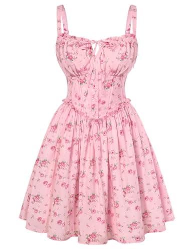 Summer Corset Dress for Women 2026 Floral Mini Sundress Pink Flowers M - Image 1