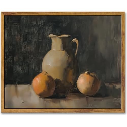 AtterrirArt Framed Vintage Kitchen Wall Art, 12 * 16inch, Farmhouse Jar and Pomegranate Wall Decor, Country Rustic Still Life Prints, Neutral Fruit Canvas Wall Art For Dining Room, Living Room - Image 1