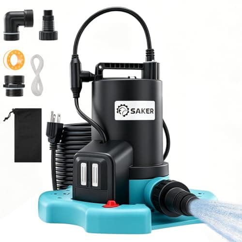 Saker Submersible Utility Pump Automatic On Off, 1/4 HP Sump Pump,2377 GPH Submersible Water Pump,Pool Cover Pump with 25ft Power Cord & Filter Net for Swimming Pool Covers, Hot Tubs, Rooftops - Image 1