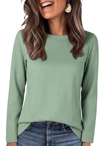 ANRABESS Long Sleeve Shirts for Women,Soft Stretchy Wrinkle-Free Tops,Casual Crew Neck T Shirt for Work Daily Fall Light Green Small - Image 1