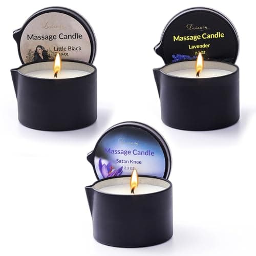 Massage Oil Candle 3 Pack, Warming Skin Moisturizing Body Lotion Oil for Skin Care, Soy Wax Low Temp Candle for Home SPA, Amazing Gift Set,6.9 OZ (Lavender,Little Black Dress,Satan Knee) - Image 1
