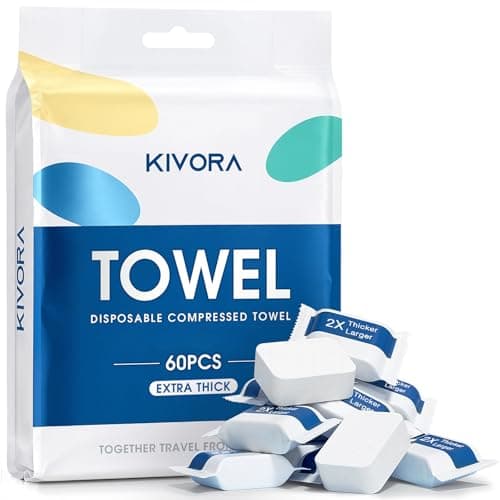 KIVORA Extra Thick Compressed Towel Tablets – Disposable Face Towels & Washcloths for Travel, Camping & Outdoor Use, 60 Pack Super Absorbent Cotton Towels for Emergency & Everyday Care - Image 1